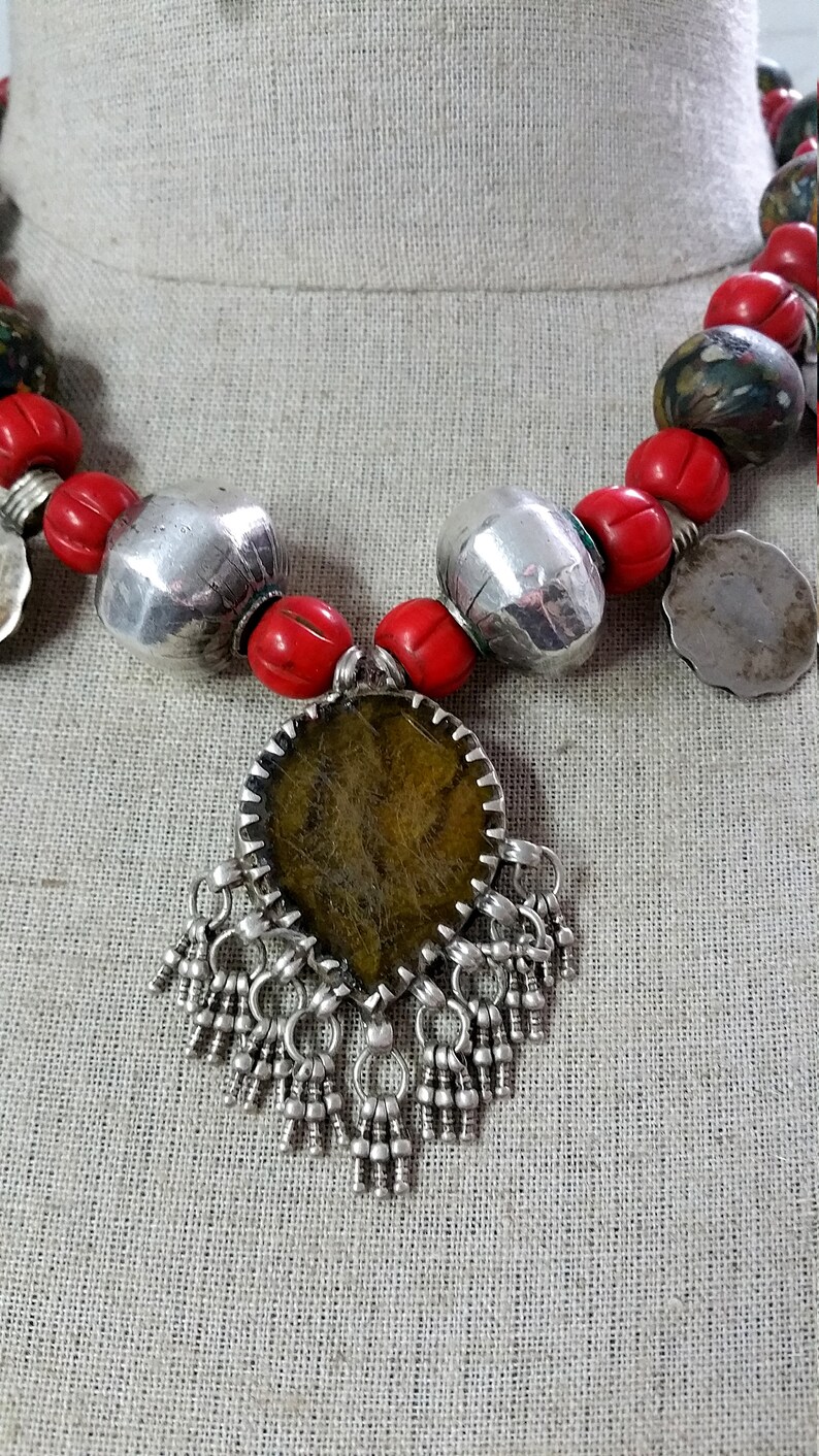 Old Indian Coin Pendant Necklace With Lovely Glass Silver Beads Free Earrings Tribalgallery - Old Indian Silver Pendants Old Indian Coin Pendant Necklace With Lovely Glass Silver Beads Free Earrings Tribalgallery - Old Indian Silver Pendants