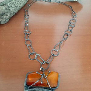 Hand made natural vintage Baltic Amber gemstone pendant with Sterling silver wire pendant necklace. tribalgallery. image 7