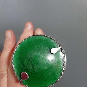 Large round green antique Roman glass piece in modernist artisan oxidized sterling silver ring US size 8 8 1/4. tribalgallery image 7