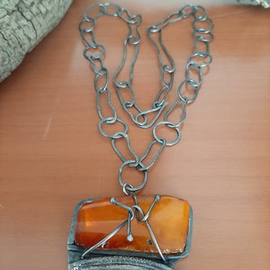 Hand made natural vintage Baltic Amber gemstone pendant with Sterling silver wire pendant necklace. tribalgallery. image 8