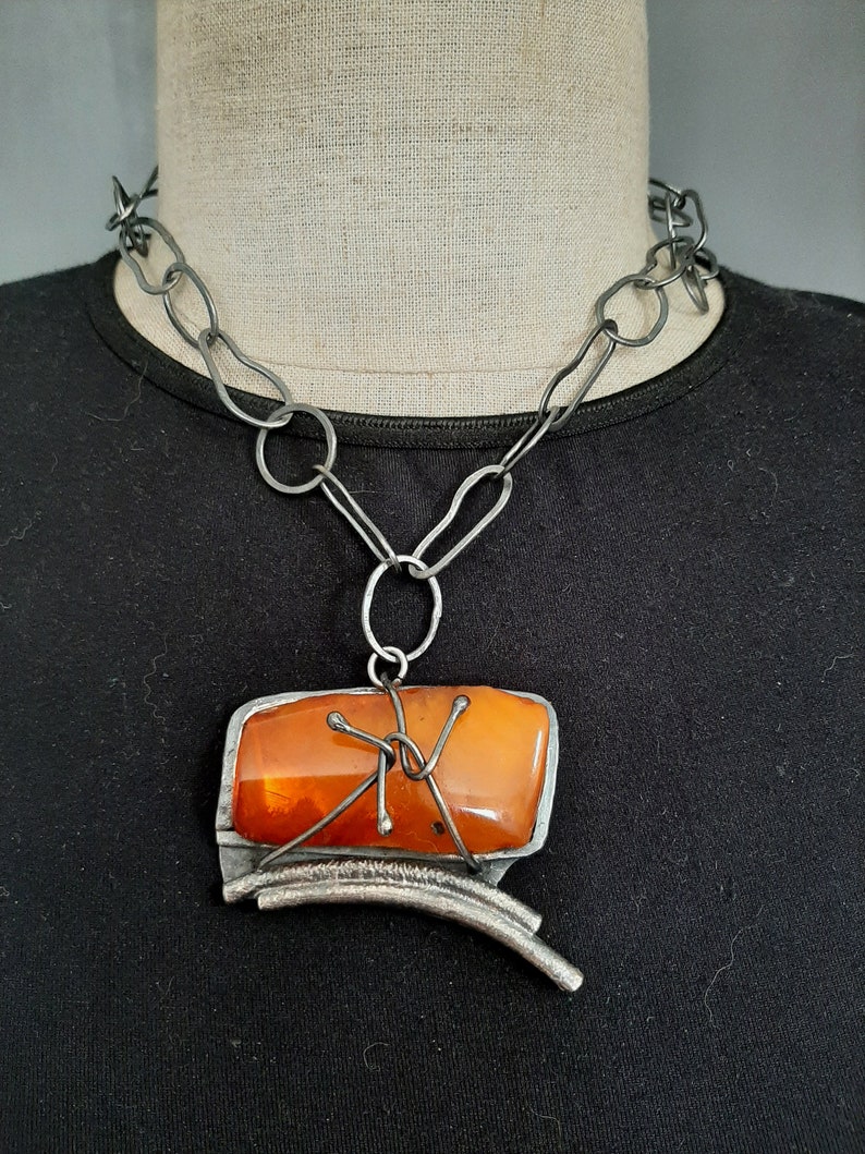 Hand made natural vintage Baltic Amber gemstone pendant with Sterling silver wire pendant necklace. tribalgallery. image 6