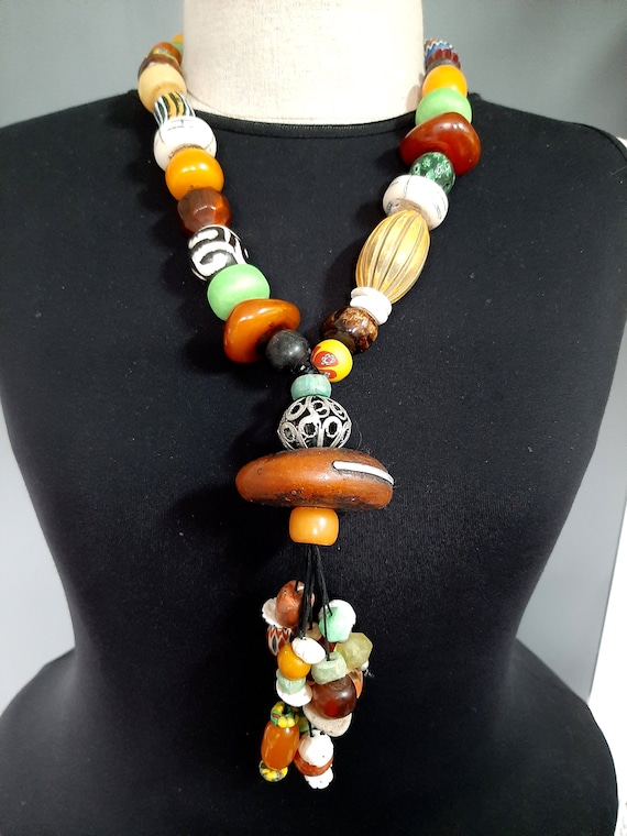 Vintage Moroccan Berber Coral, Resin, Amazonite, Shell Beads