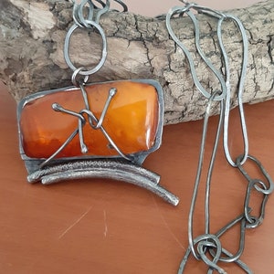 Hand made natural vintage Baltic Amber gemstone pendant with Sterling silver wire pendant necklace. tribalgallery. image 9