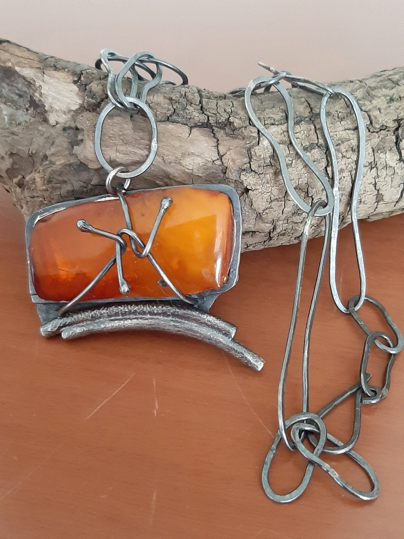 Hand made natural vintage Baltic Amber gemstone pendant with Sterling silver wire pendant necklace. tribalgallery. image 9