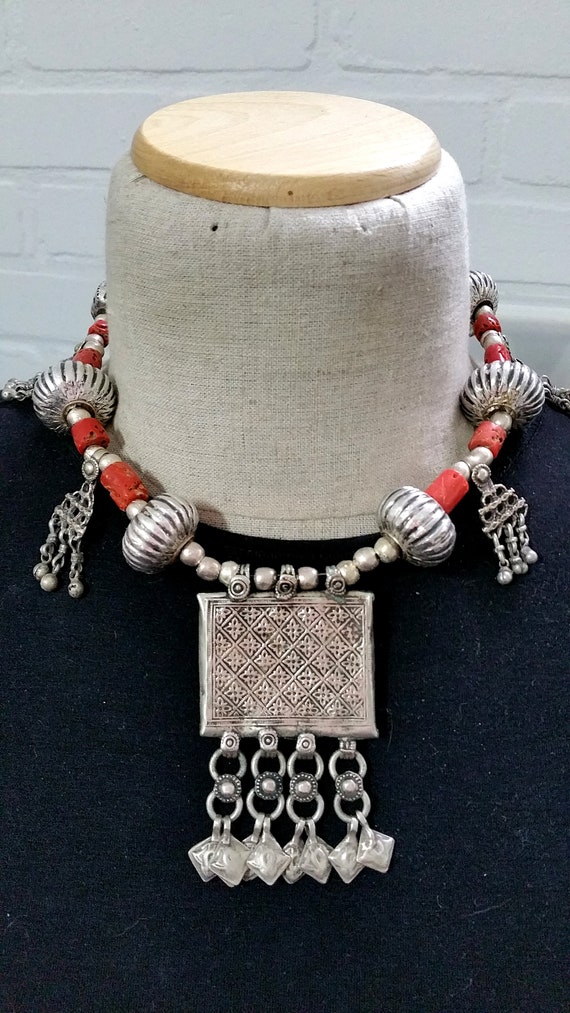 Lovely vintage silver Afghan beads and pendants w… - image 1