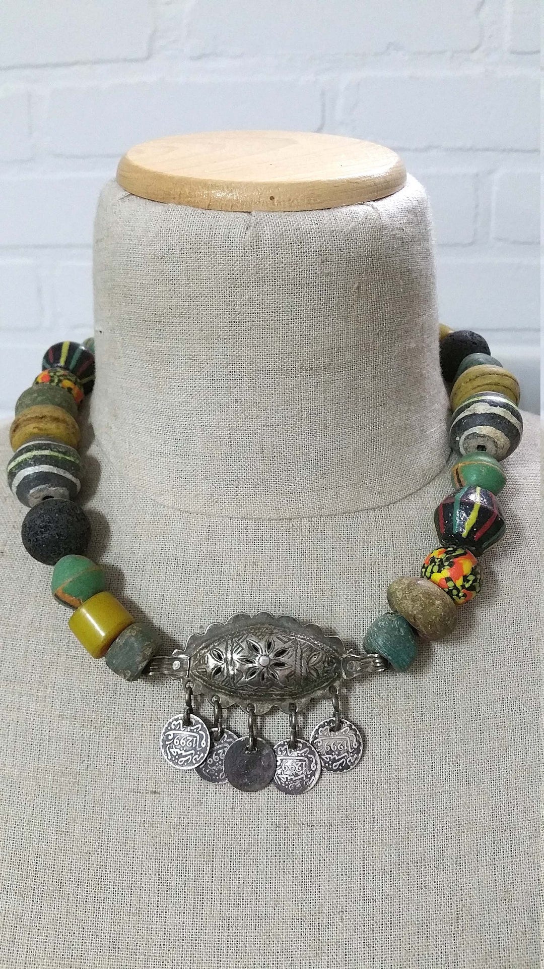 Vintage African Trade Beads Hebron Necklace With Silver Berber - Etsy