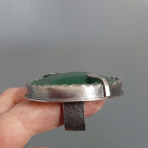 Large round green antique Roman glass piece in modernist artisan oxidized sterling silver ring US size 8 8 1/4. tribalgallery image 6