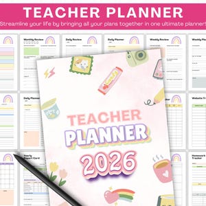 Afdrukbare 2026 leraar plannersjabloon, schoolplanner, thuisonderwijs planner, leraar tracker planner, wekelijkse les, schoolles