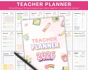 Printable 2026 Teacher Planner Template, School Planner, Homeschooling Planner, Teacher Tracker Planner, Weekly Lesson, School Lesson