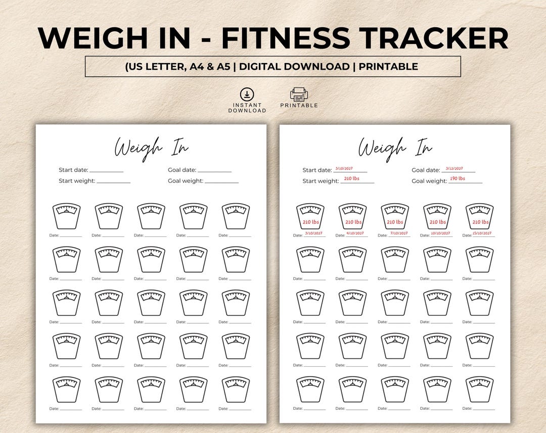 Weigh in Fitness Tracker Printable, Exercise Tracker, Health Tracker