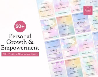 Tarjetas de afirmaciones positivas, planificador imprimible, amor propio (PDF)