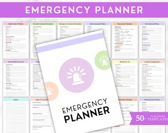 Emergency Planner Printable, Home Management Binder, Editable Health Planner, Financial Account, Bill, Documents Checklist, Digital Download