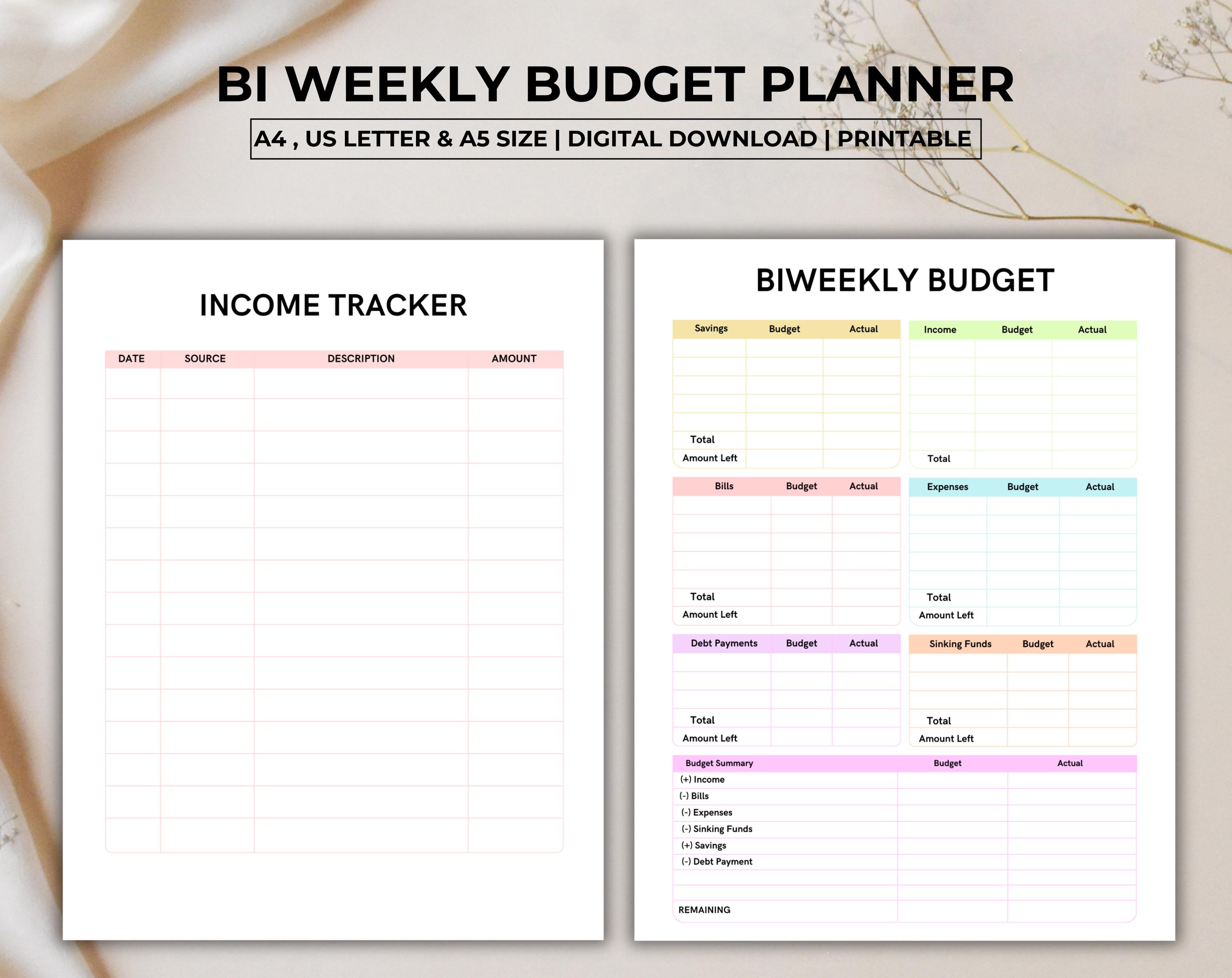 Biweekly Budget Planner, Printable Bi-weekly Template, Paycheck Budget ...