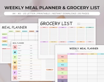 Weekly Meal Planner And Shopping List Template, Grocery List Printable, Meal Plan, Meal Prep And Grocery, Shopping List Printable