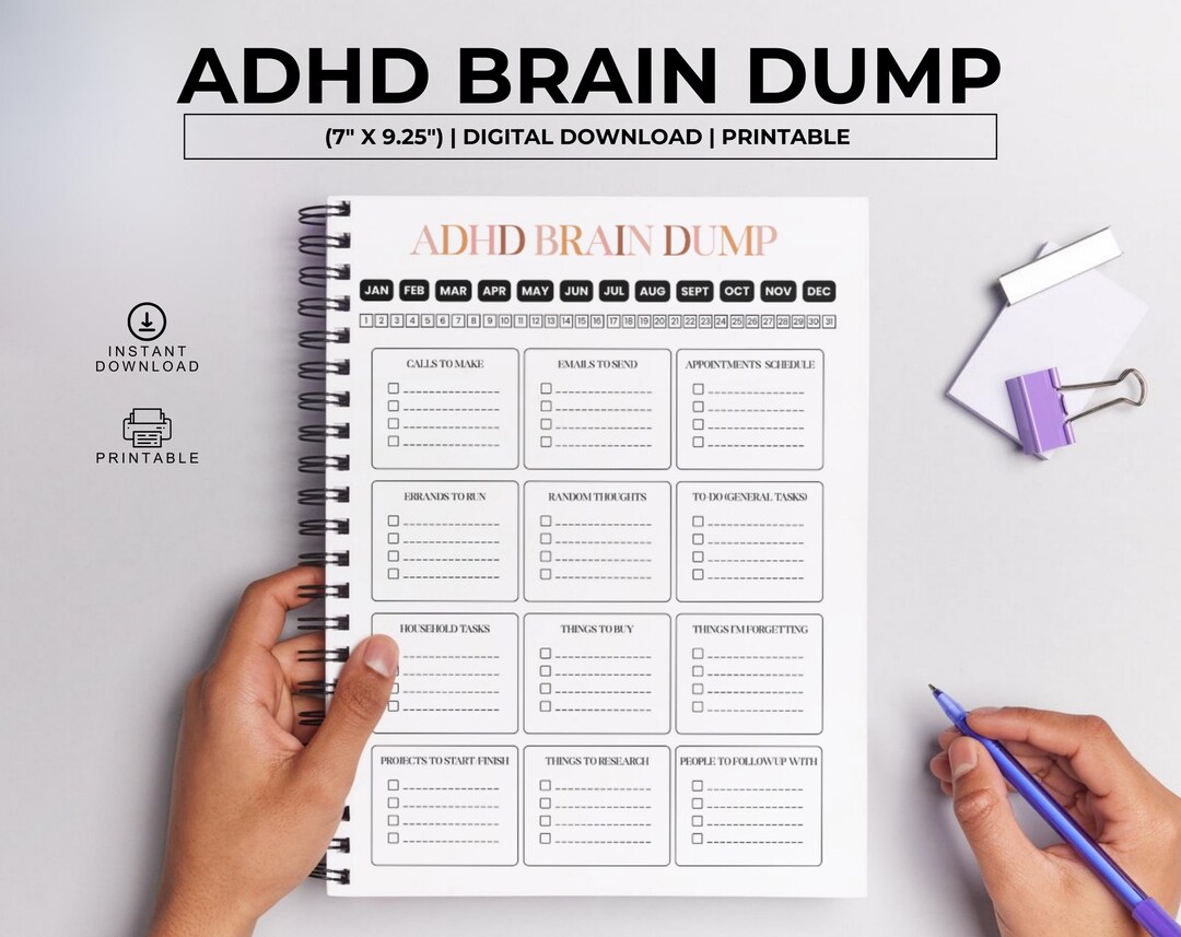 ADHD Brain Dump Printable, Minimalist Brain Dump Planner, Daily Planner ...