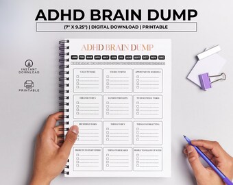 ADHD Brain Dump Printable, Minimalist Brain Dump Planner, Daily Planner, To Do List, Self Care, Adult Daily Journal, Daily Task List