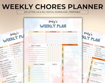 Kids Weekly Planner Printable & Editable, Kids Chore Planner, Weekly Chores, Responsibility Chart, Kids Daily Planner, Kids School Routine