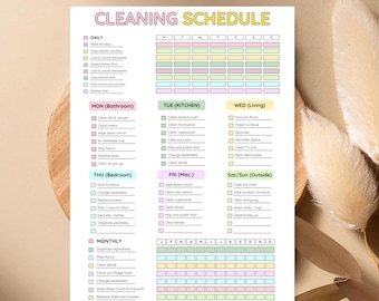 Cleaning Schedule Template Editable on Canva, Cleaning Checklist Printable, ADHD Daily Cleaning Planner, Chore Chart Checklist