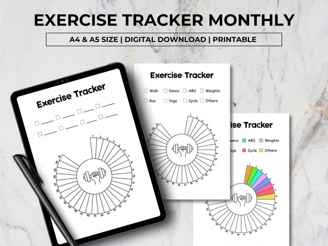 Monthly Exercise Tracker Printable, Exercise Tracker Journal Page ...