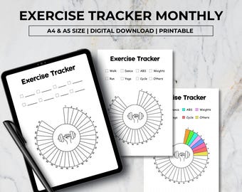 Monthly Exercise Tracker Printable, Exercise Tracker Journal Page, Workout Tracker, Fitness Tracker, Health Tracker, Instant Download