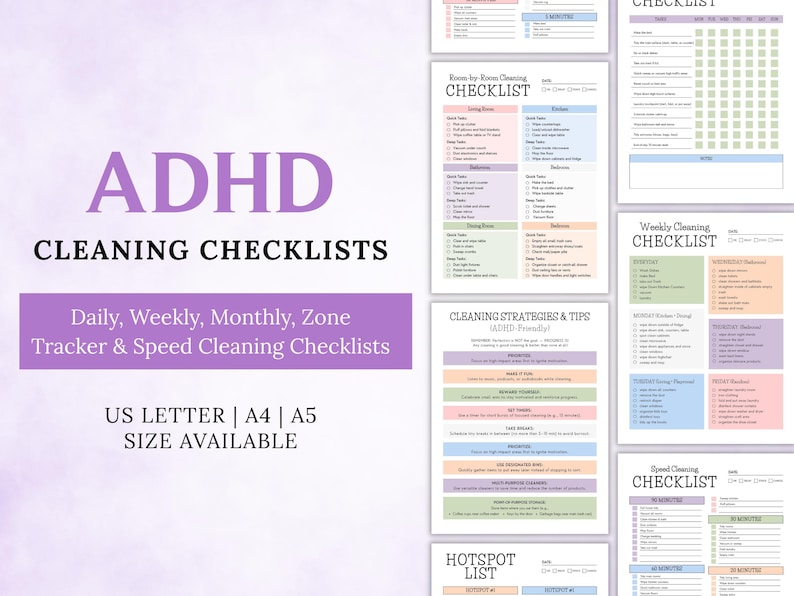 ADHD Cleaning Checklist Planner, Editable Cleaning Strategies (PDF) - Etsy