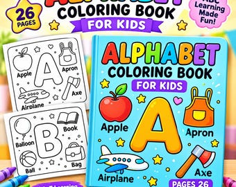 Alphabet Coloring Book for Kids, ABC Coloring Pages Printable, Preschool Letter Coloring, Kindergarten Learning Activity, US Letter PDF