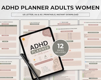 ADHD Planner for Adult Women, Daily And Weekly Focus Adhd Planner, Women Adhd Planner, Execution Function Workbook Planner, Instant Download