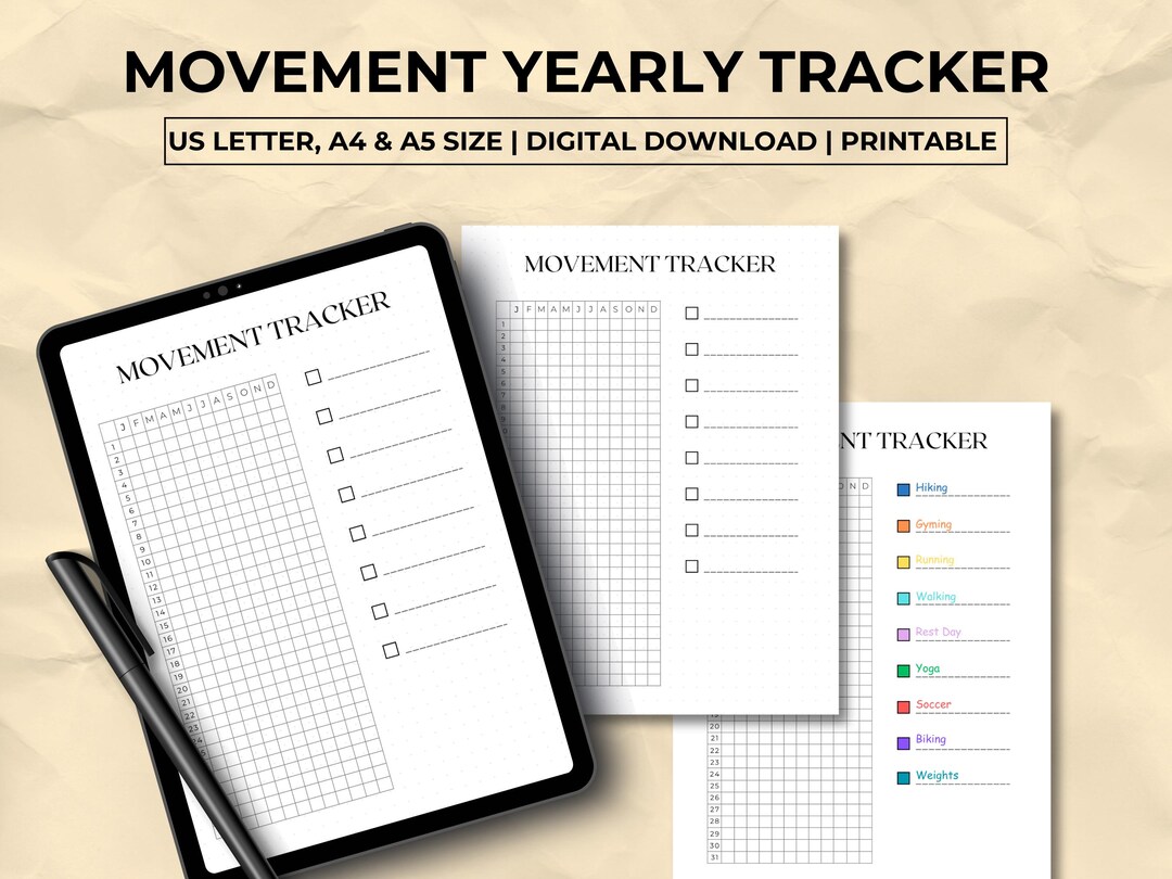 Movement Tracker Printable, Health Tracker, Activity Log, Workout ...