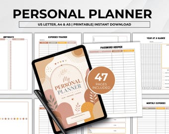 Personal Planner Bundle Printable, Life Binder Planner, Daily Weekly Monthly Planner, Finance Planner, Productivity, Goal, Health, Cleaning