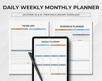 Daily Weekly Monthly Planner Bundle, Schedule Planner Printable, Do To List, Weekly Schedule Planner, Instant Download