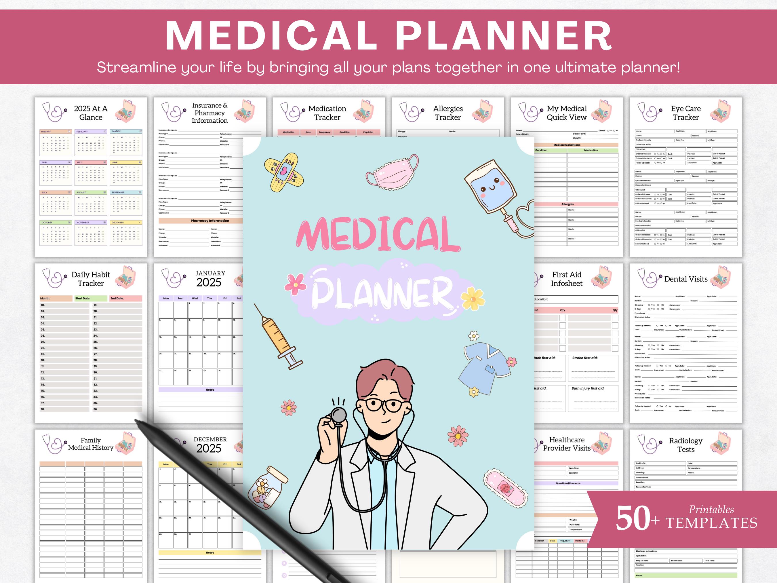 Printable Medical Planner Template, Healthcare Planner, Habit Planner, Medication Planner, Doctor Planner, Nursing Planner, Family Medical