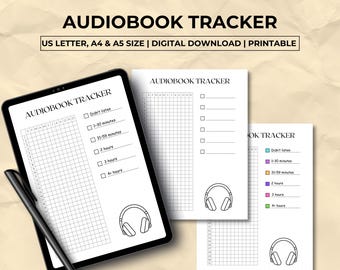 31 Day Audiobook Tracker Printable, Monthly Listening Log PDF, Minimalist Audio Book Habit Tracker, Instant Download