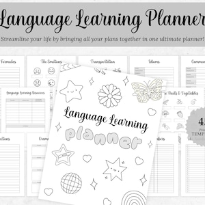 Learning Language Planner Template, Language Study Notebook Planner, Printable Learning Language Planner, Language learning notion template