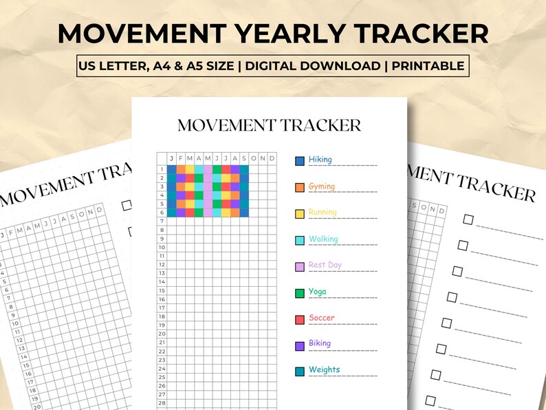 Movement Tracker Printable, Health Tracker, Activity Log, Workout ...