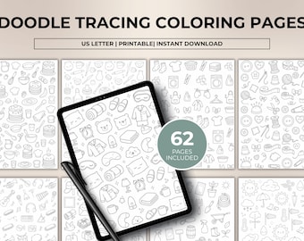 Doodle Tracing Coloring Pages, Trace and Color Printable, 62 Preschool Fine Motor Worksheets, Preschool Fine Motor Skills PDF Workbook