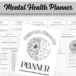 Mental Health Planner Bundle, Mental Health Planner Template, Printable Mental Health Planner, Self-care Tracker, Wellness Workbook Planner