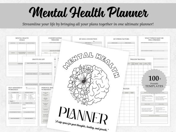 Mental Health Planner Bundle, Self-Care Workbook (Printable)