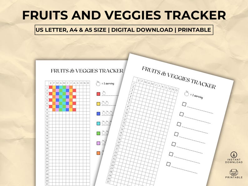 Vegetable Log Example Fruit and Vegetable Tracker Printable, Journal Page, Health Tracker ...