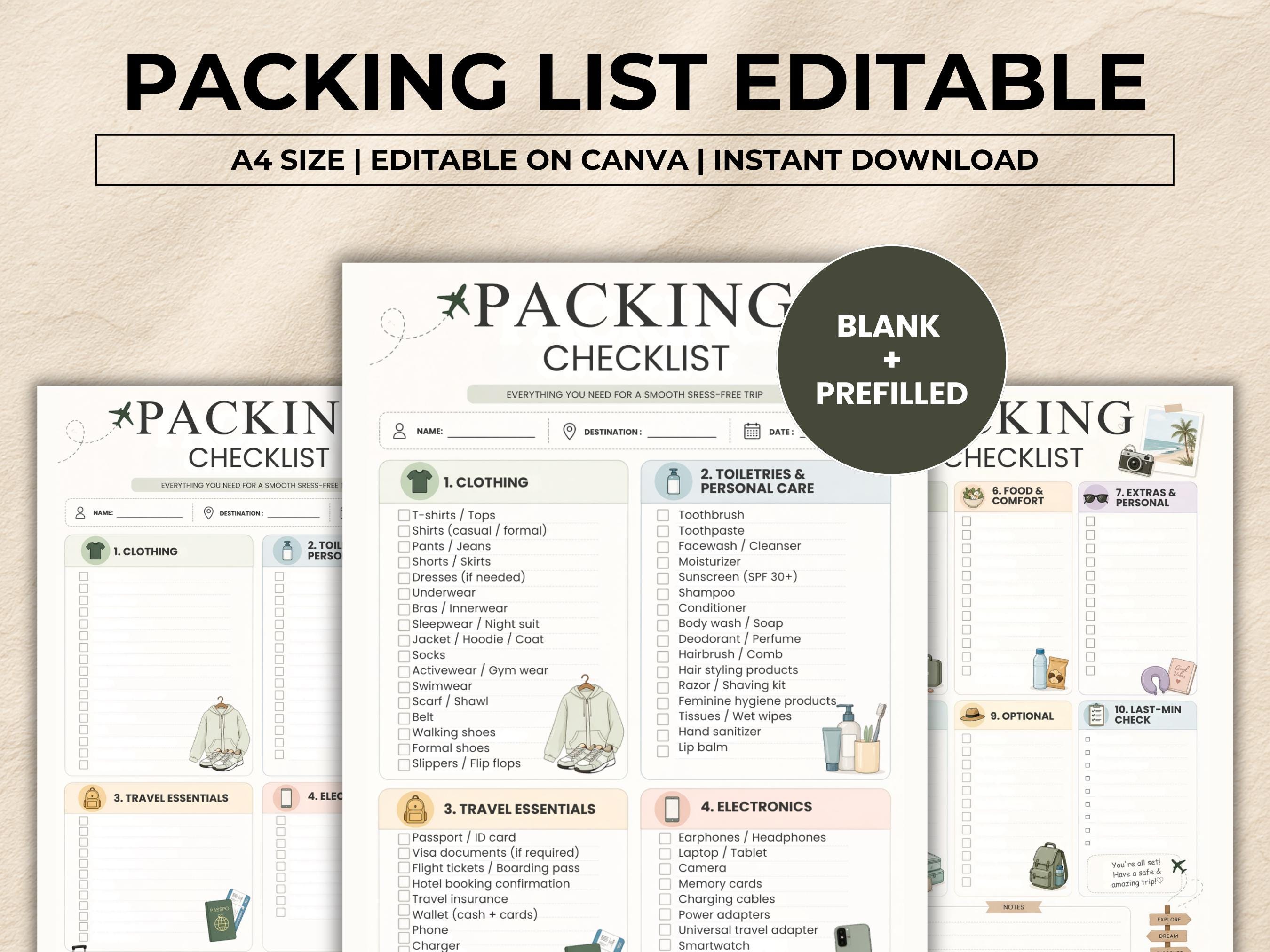 Repacking Bundle Design Packing Checklist Bundle Editable on Canva, Packing List Printable ...