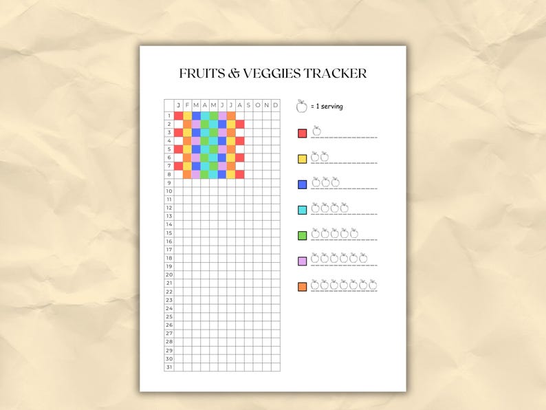 Vegetable Log Example Fruit and Vegetable Tracker Printable, Journal Page, Health Tracker ...