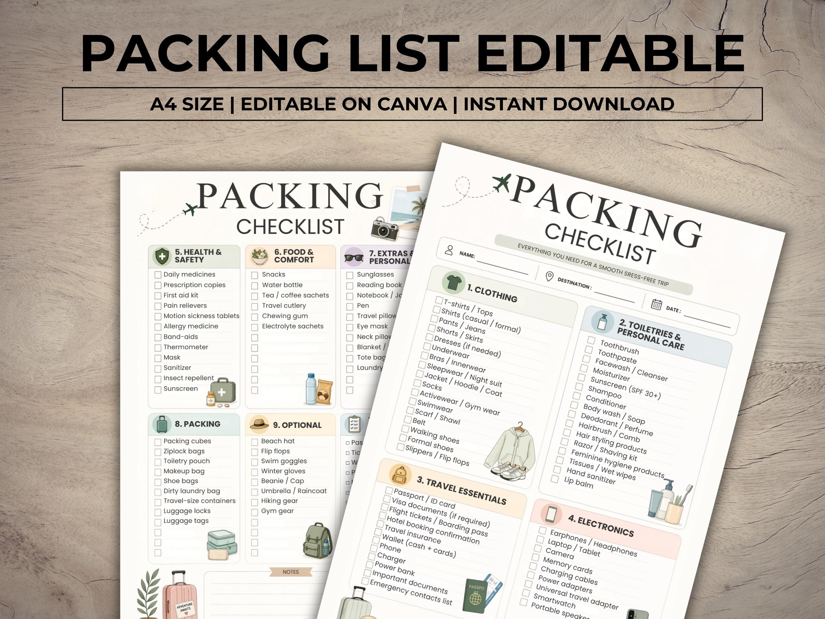 Repacking Bundle Design Packing Checklist Bundle Editable on Canva, Packing List Printable ...