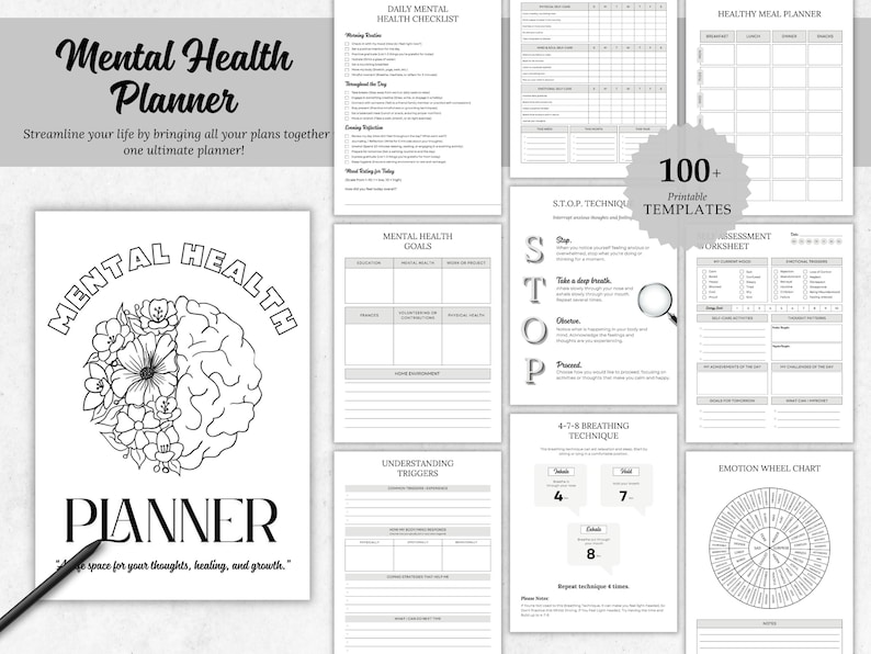 Mentalhealth planner
bundle printable pdf
Mentalhealth journal
coloring sheets page
Anxiety worksheets
Therapy workbook a5
Anger management a4
Depression journal
CBT Mindfulness plan
Coping strategies
Health wellness list
Selfcare tracker
Manifestation bundle