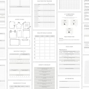 Mentalhealth planner
bundle printable pdf
Mentalhealth journal
coloring sheets page
Anxiety worksheets
Therapy workbook a5
Anger management a4
Depression journal
CBT Mindfulness plan
Coping strategies
Health wellness list
Selfcare tracker
Manifestation bundle