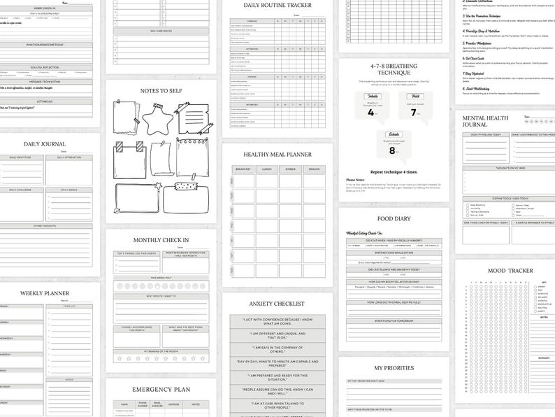 Mentalhealth planner
bundle printable pdf
Mentalhealth journal
coloring sheets page
Anxiety worksheets
Therapy workbook a5
Anger management a4
Depression journal
CBT Mindfulness plan
Coping strategies
Health wellness list
Selfcare tracker
Manifestation bundle