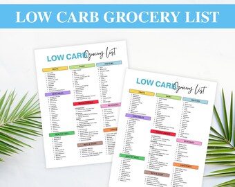 Printable Low Carb Grocery List, Low Carb Meal Plan List, Low Carb and High Protein Food List, Low Carb Meal Ideas List, Digital Download