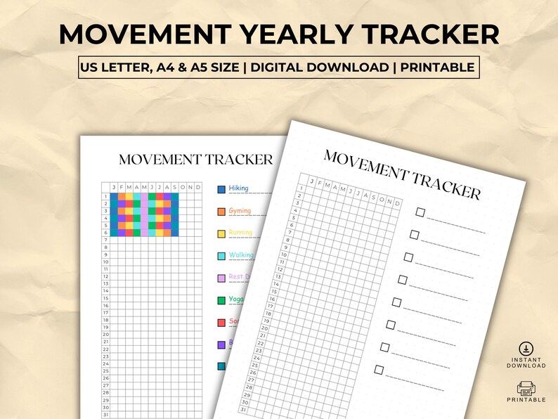 Movement Tracker Printable, Health Tracker, Activity Log, Workout ...