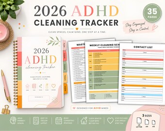 ADHD Cleaning Checklist Printable, Room by Room Cleaning Planner, Home Maintenance Binder, Home Reset Planner, Declutter Checklist