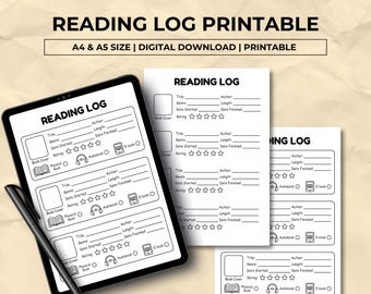Reading Log Printable, Journal Page, Reading Planner, Reading Book Tracker, Habit Tracker, Book Journal, Instant Download