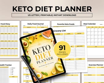 Keto Meal Planner Bundle, Daily Keto Diet Plan, Keto Weight Loss, Keto Food List, Monthly Keto Planner Bundle Printable, Instant Download