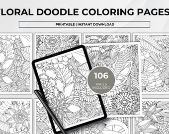 106 Floral Coloring Pages Printable, Adult Flower Coloring Book PDF, Botanical Coloring Pages, Stress Relief Coloring Book, Instant Download